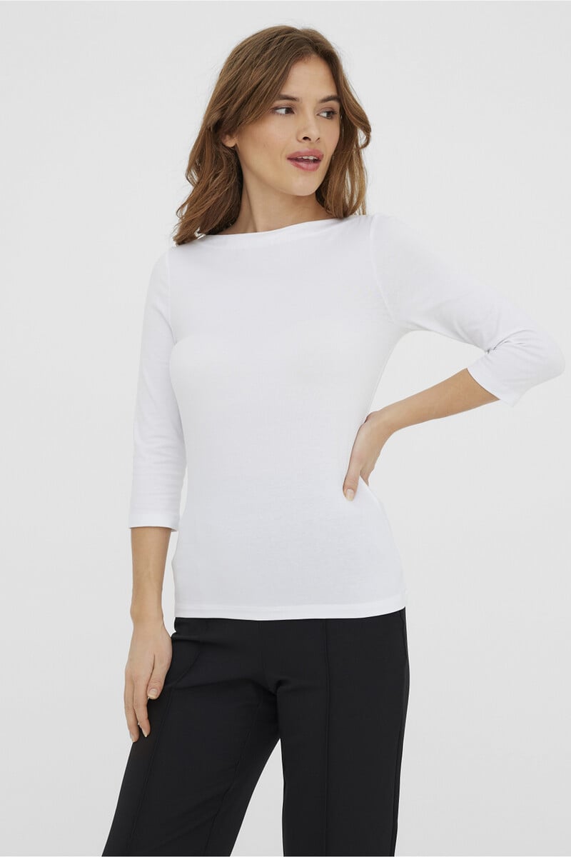 Cortefiel Camiseta De Manga Tres Cuartos Con Escote Barco