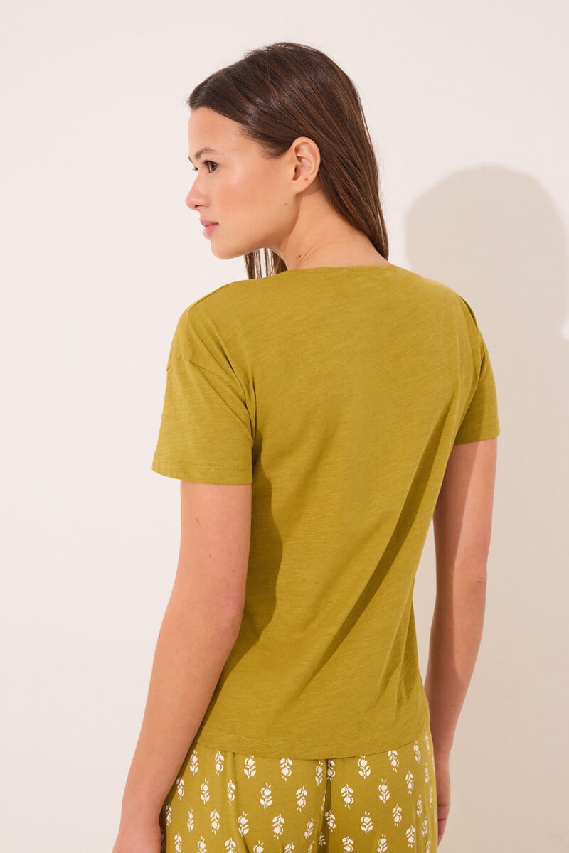 Cortefiel Camiseta Lisa Manga Corta 100% Algodón Kaki