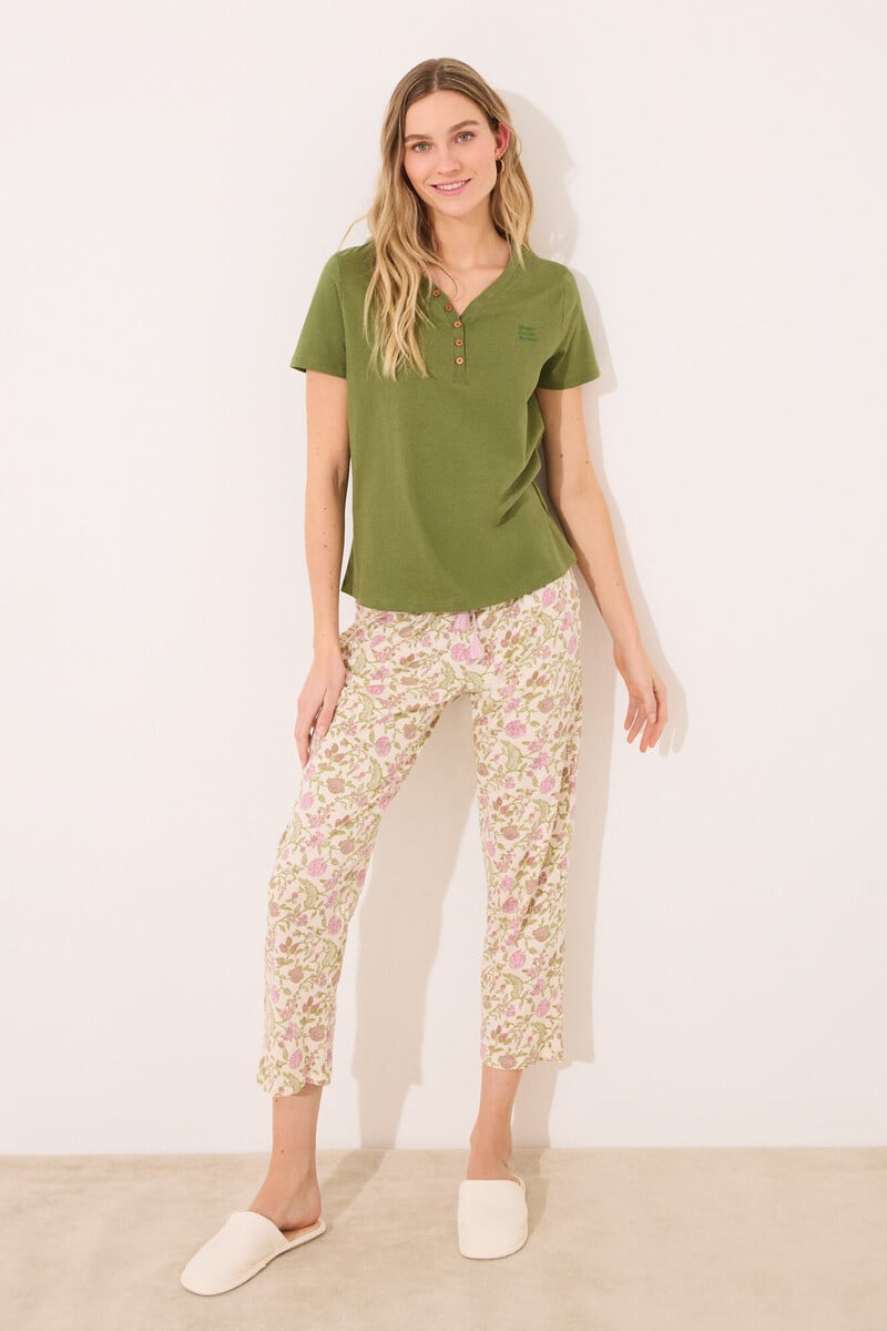 Cortefiel Camiseta Lisa Manga Corta 100% Algodón Verde