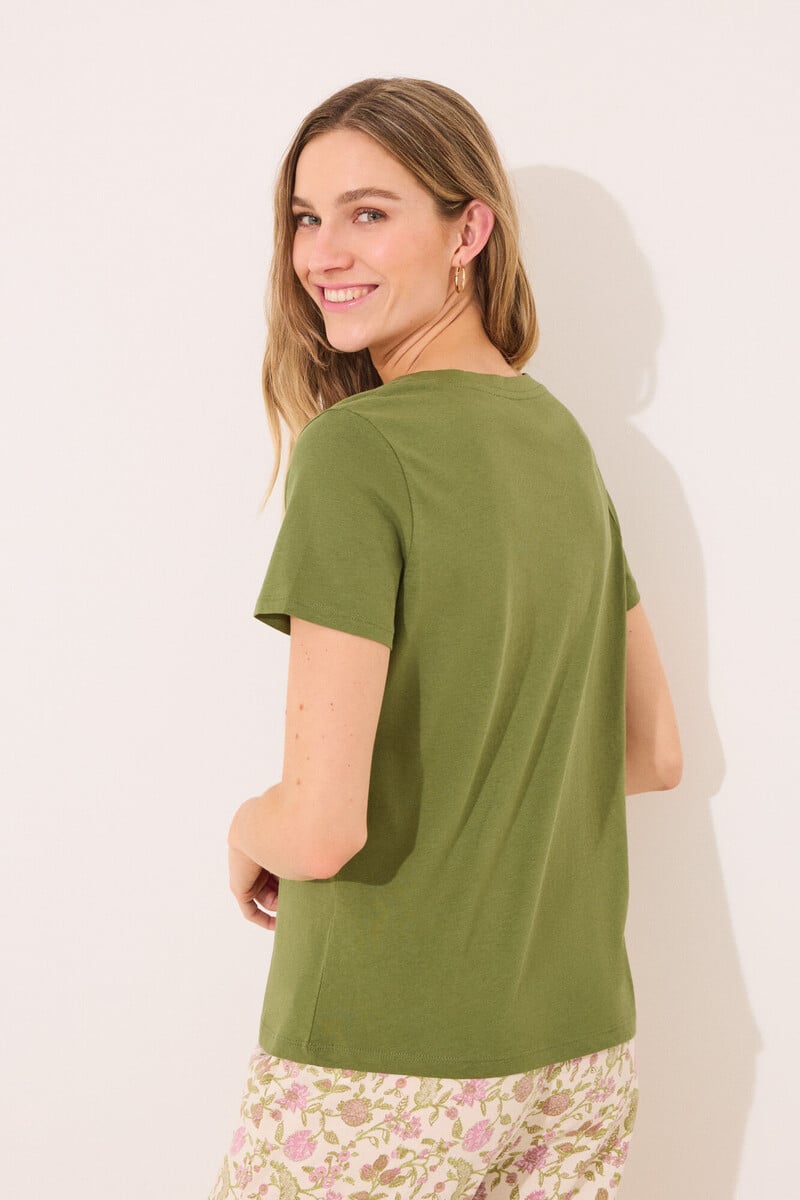 Cortefiel Camiseta Lisa Manga Corta 100% Algodón Verde