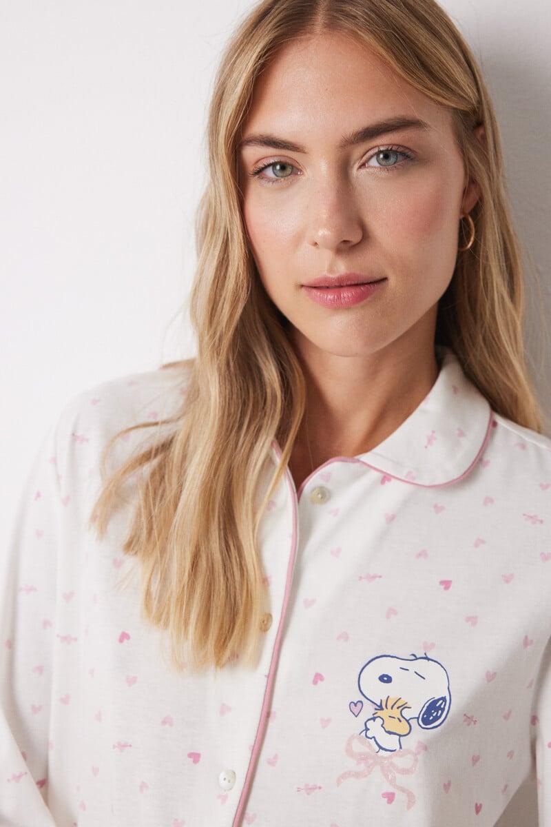 Cortefiel Camisón Camisero 100% Algodón Rosa Corazones