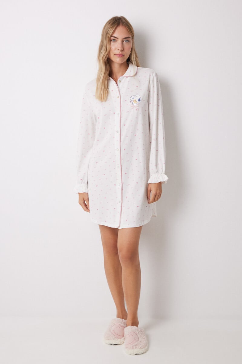 Cortefiel Camisón Camisero 100% Algodón Rosa Corazones