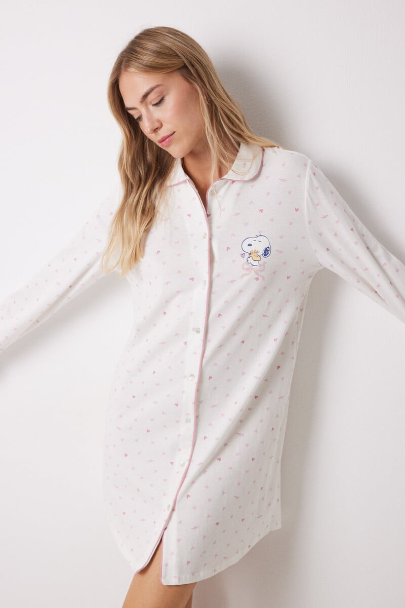 Cortefiel Camisón camisero 100% algodón rosa corazones