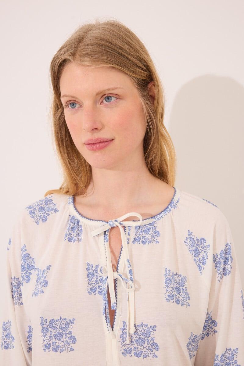 Cortefiel Camisón corto "maternity" blanco estampado boho