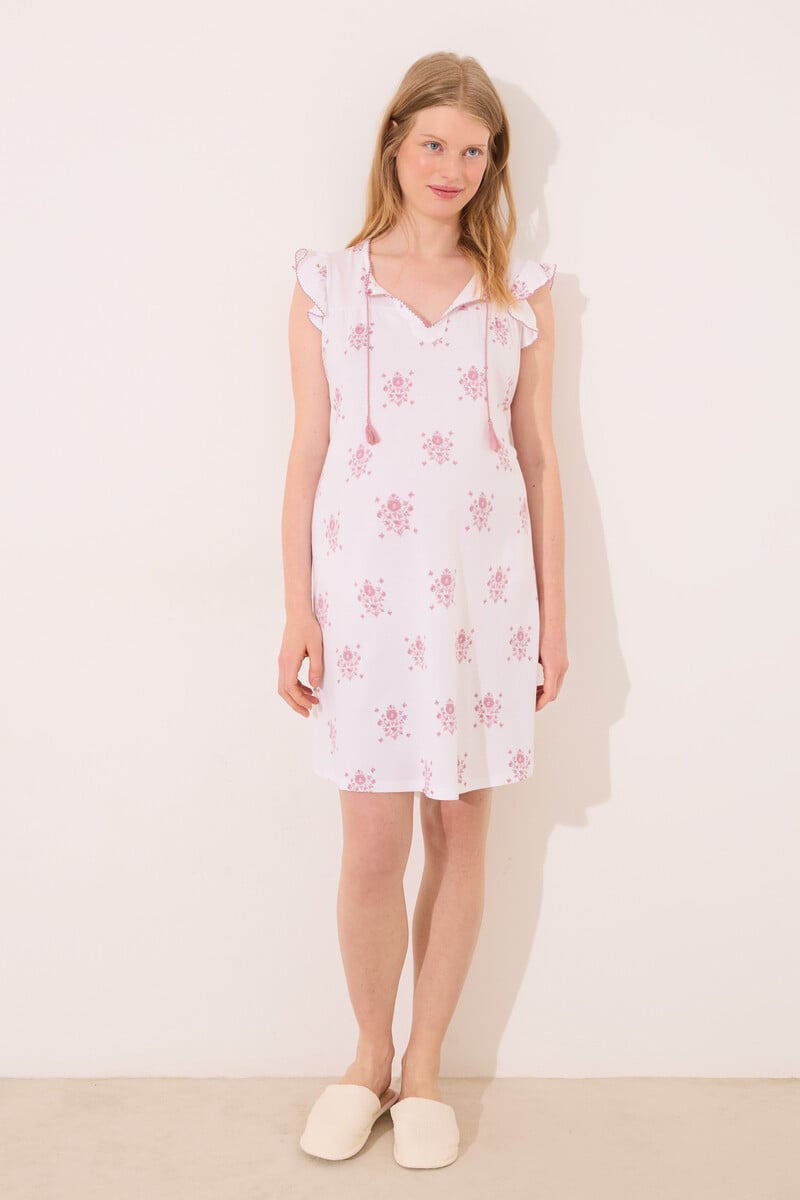 Cortefiel Camisón Corto "maternity" Blanco Estampado Floral