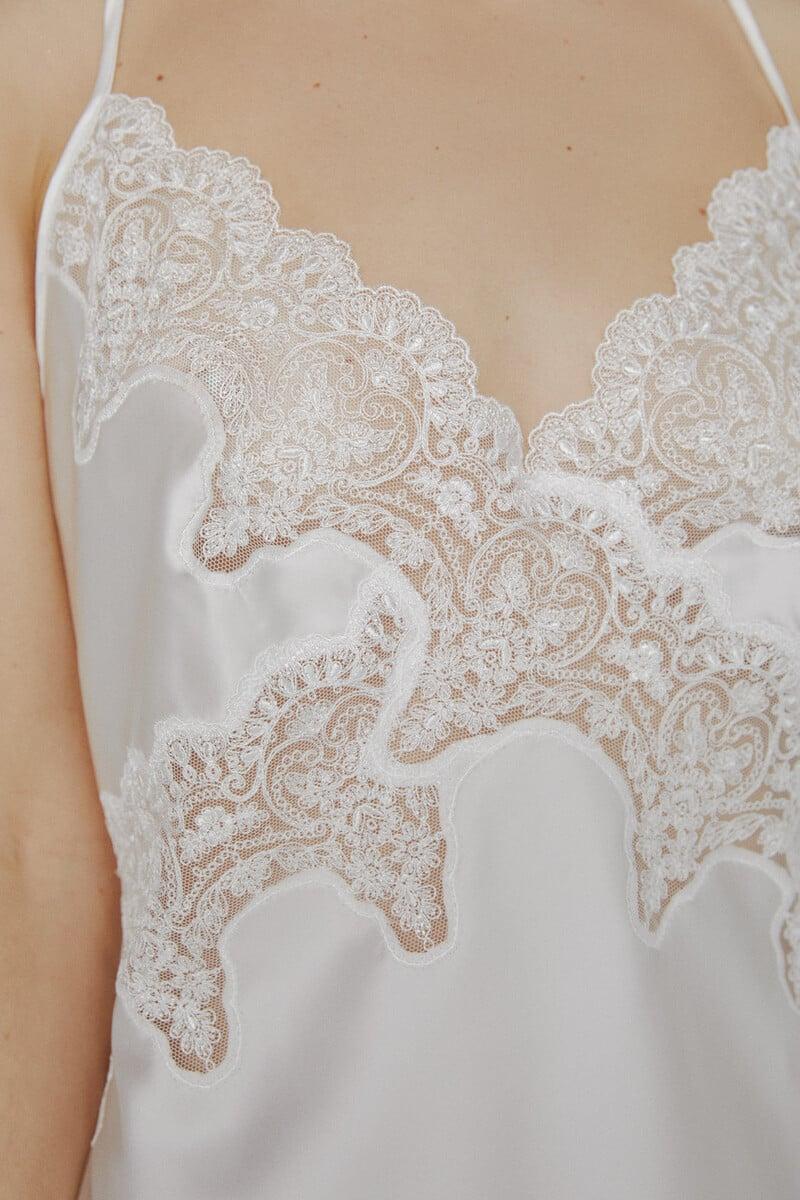 Cortefiel Camisón Ivette Bridal De Raso Con Bordados En Blanco