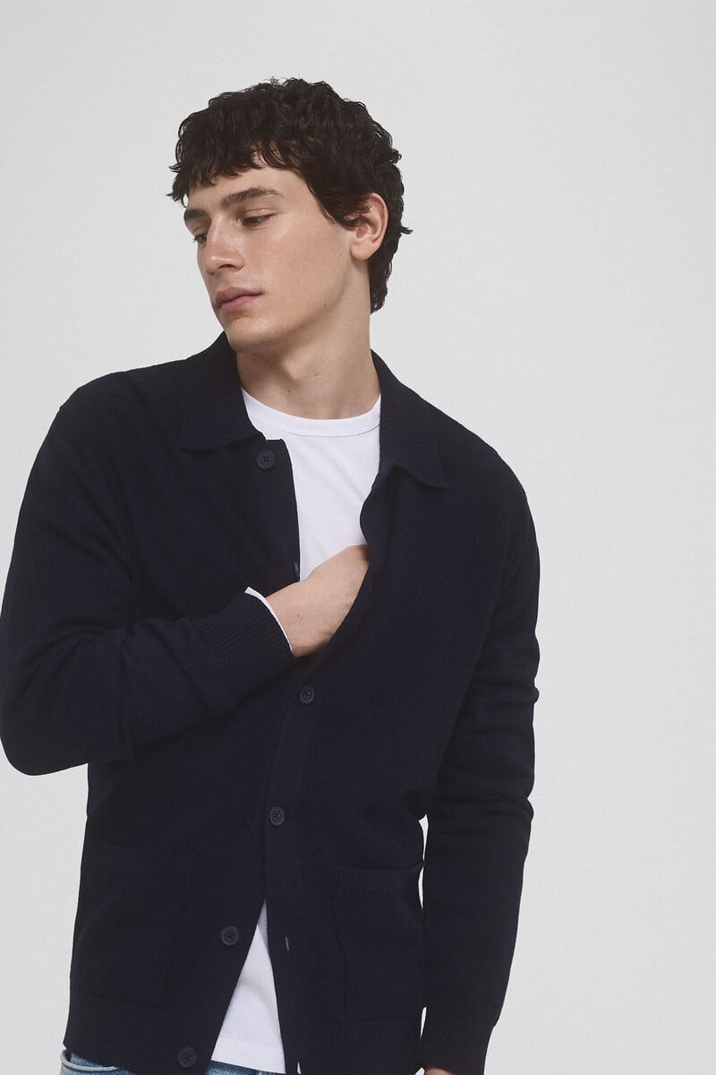 Cortefiel Cárdigan Punto Algodón Cuello Polo Botones