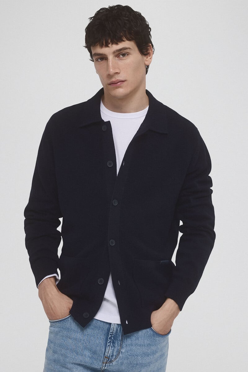 Cortefiel Cárdigan Punto Algodón Cuello Polo Botones