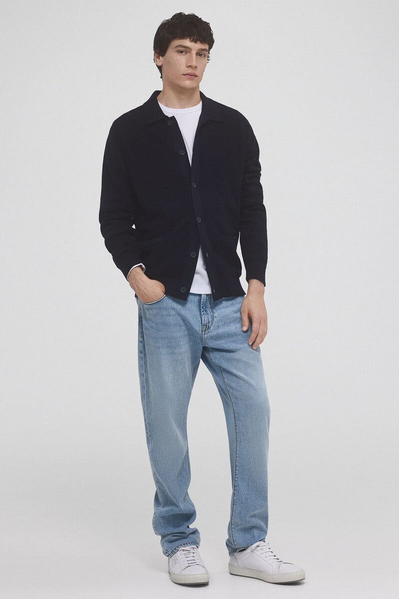 Cortefiel Cárdigan punto algodón cuello polo botones