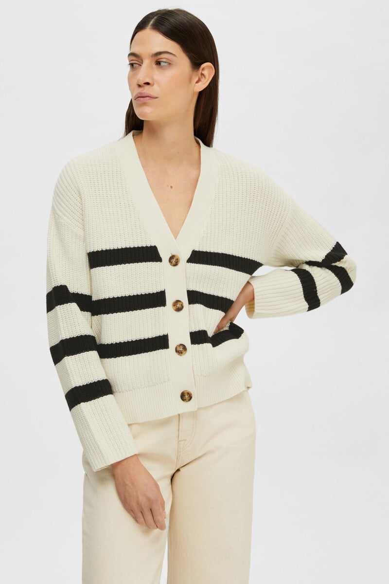 Cortefiel Cárdigan Relaxed Fit de rayas con cuello de pico