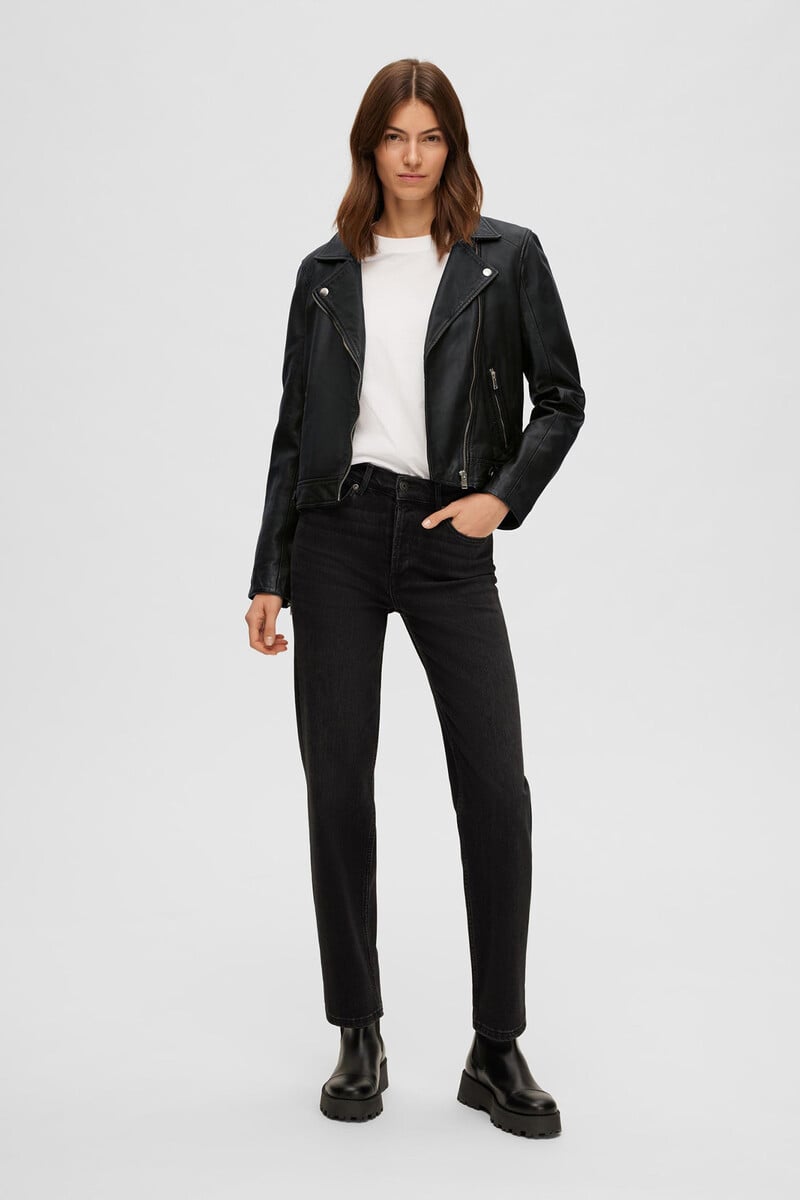 Cortefiel Cazadora Biker Cropped 100% Piel De Cordero