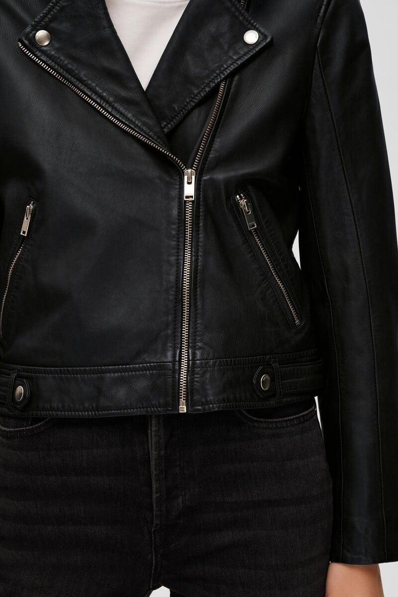Cortefiel Cazadora Biker Cropped 100% Piel De Cordero