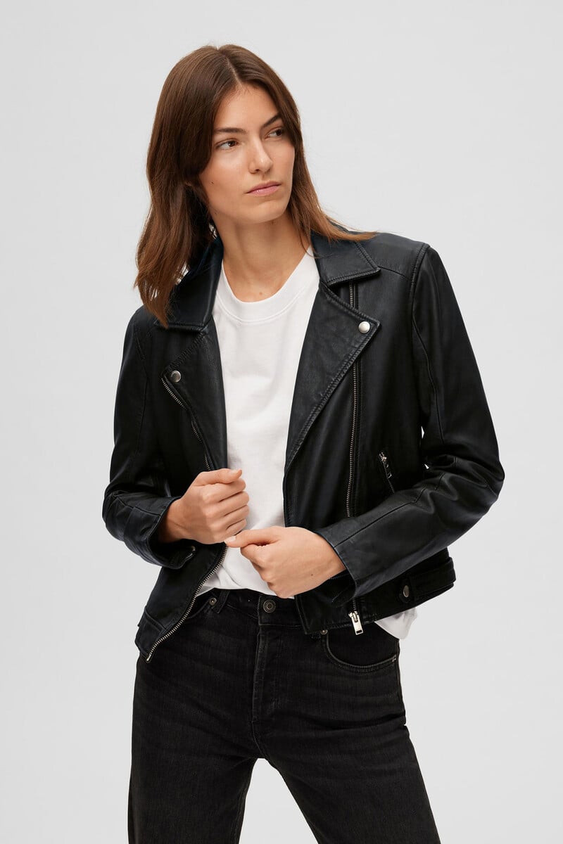 Cortefiel Cazadora Biker Cropped 100% piel de cordero