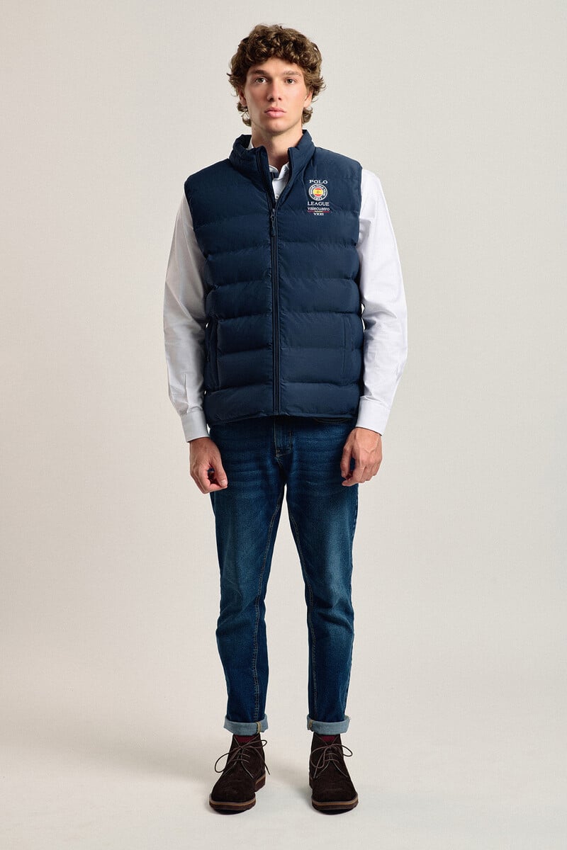 Cortefiel Chaleco Acolchado Azul Marino Modelo Escudo España