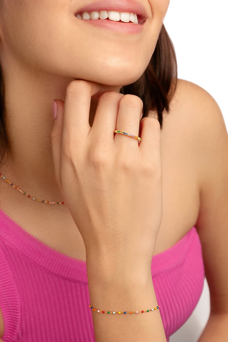 Cortefiel Anillo Cleo Colors Plata Baño Oro