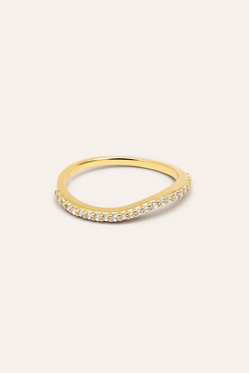 Cortefiel Anillo Fino Scarlett Blanco Baño Oro - 10