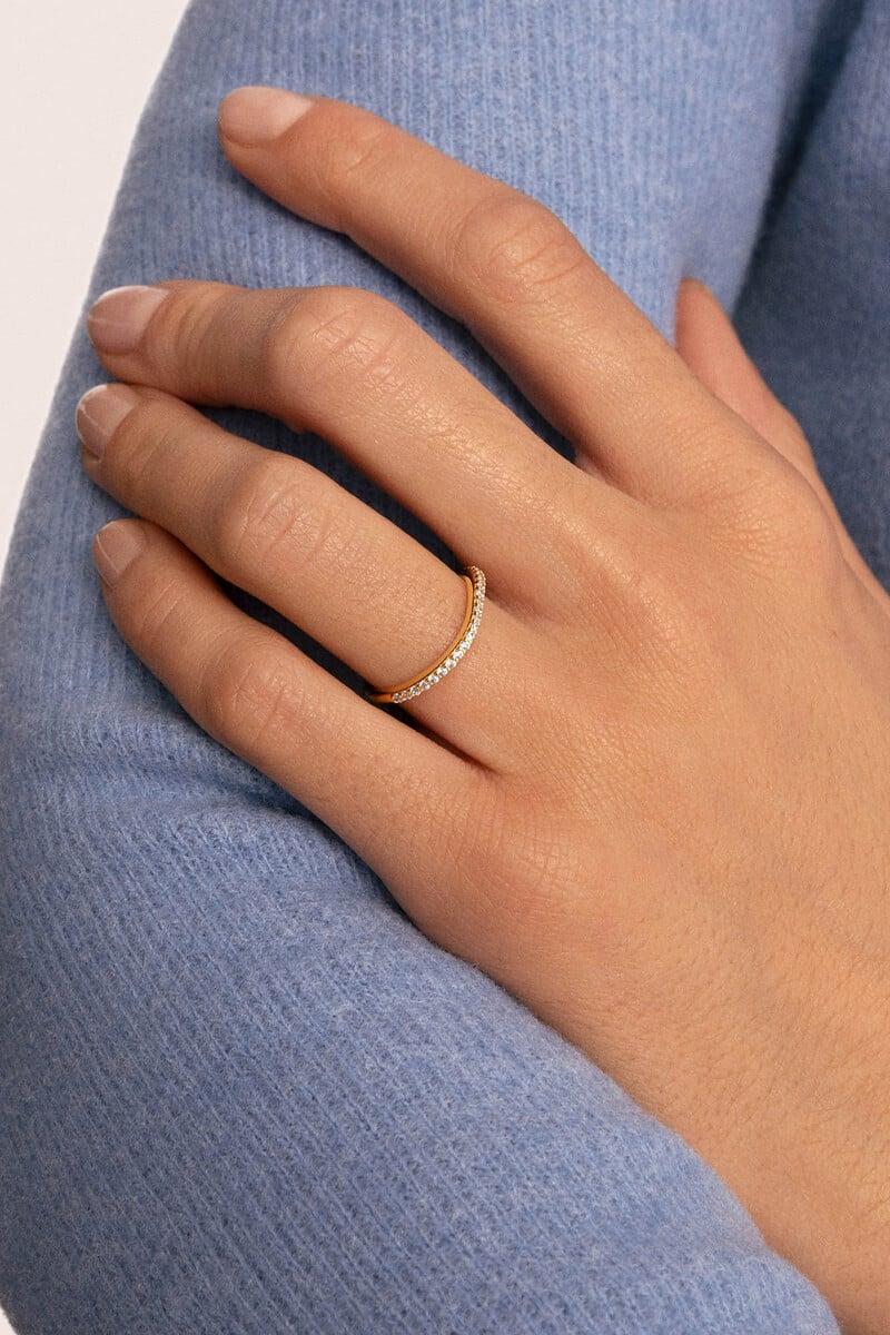 Cortefiel Anillo Fino Scarlett Blanco Baño Oro - 10