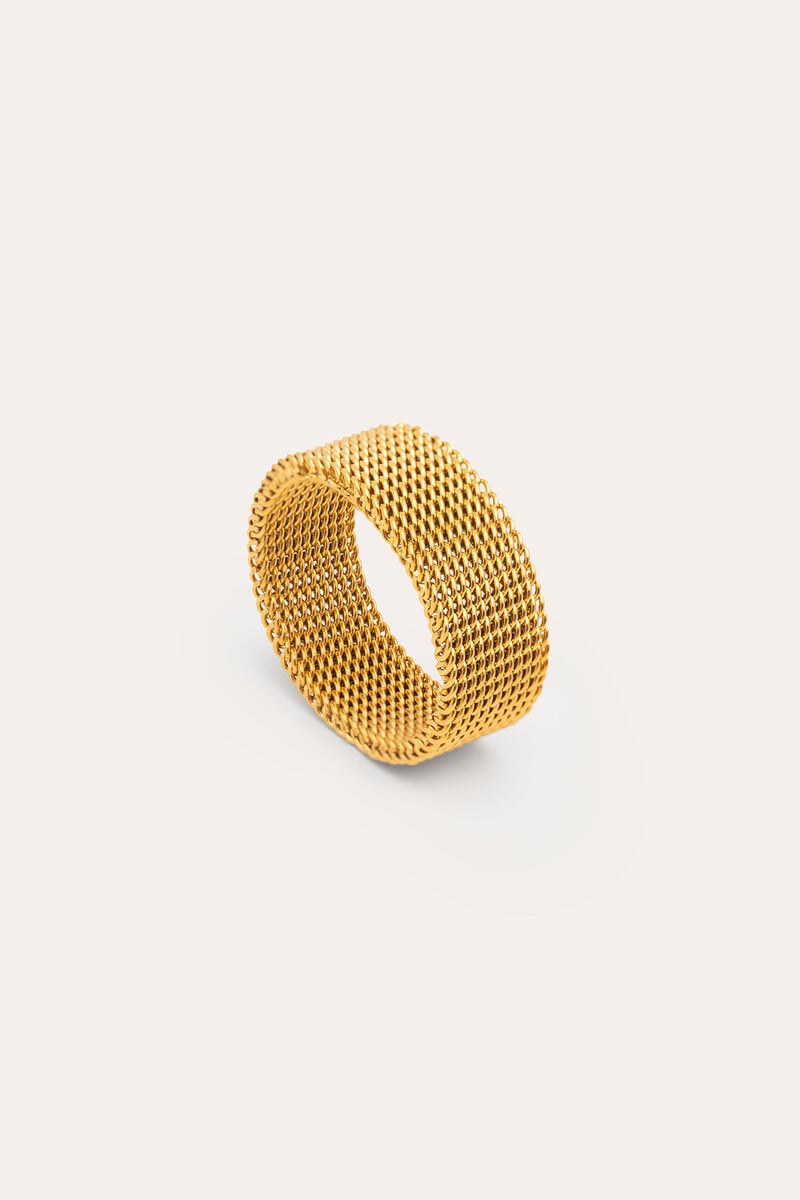 Cortefiel Anillo Mesh Acero Baño Oro 12