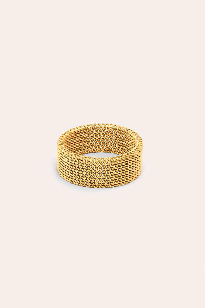 Cortefiel Anillo Mesh Acero Baño Oro 12
