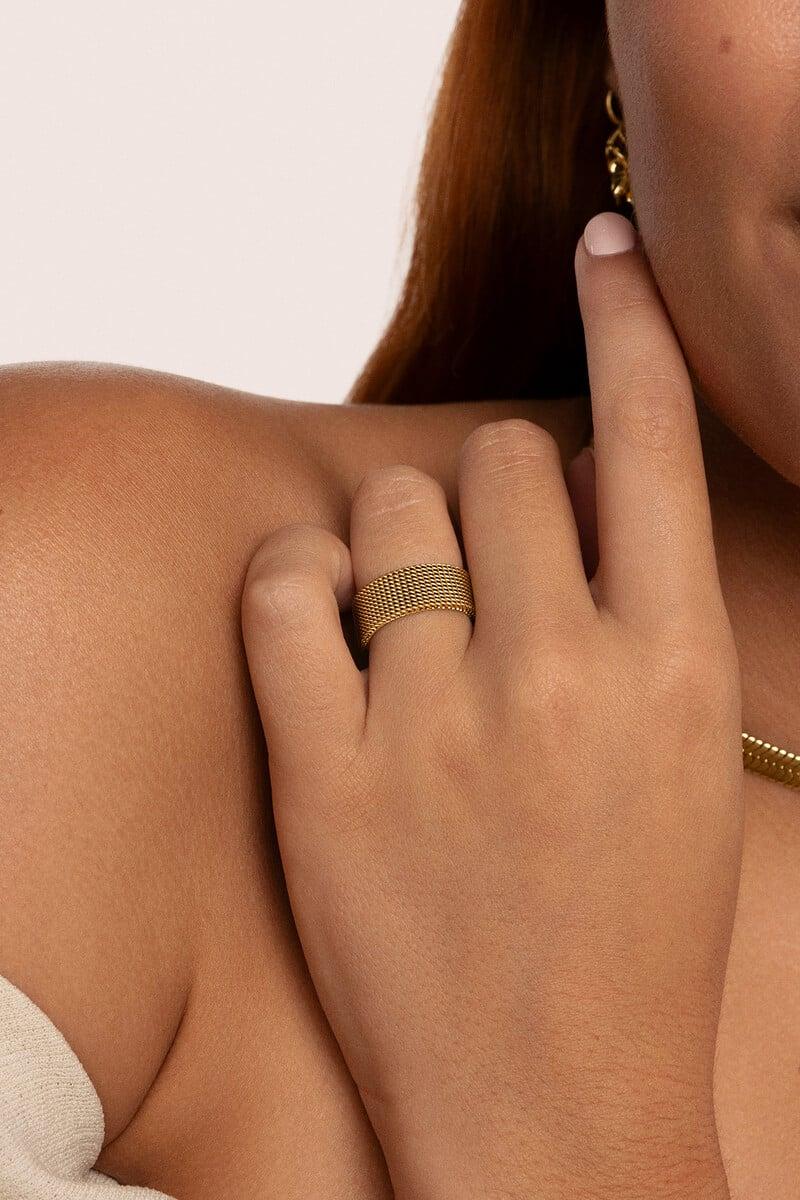 Cortefiel Anillo Mesh Acero Baño Oro 12