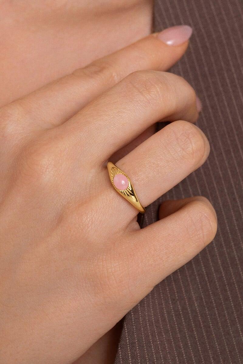 Cortefiel Anillo Olivia Rose Quartz Plata Baño Oro