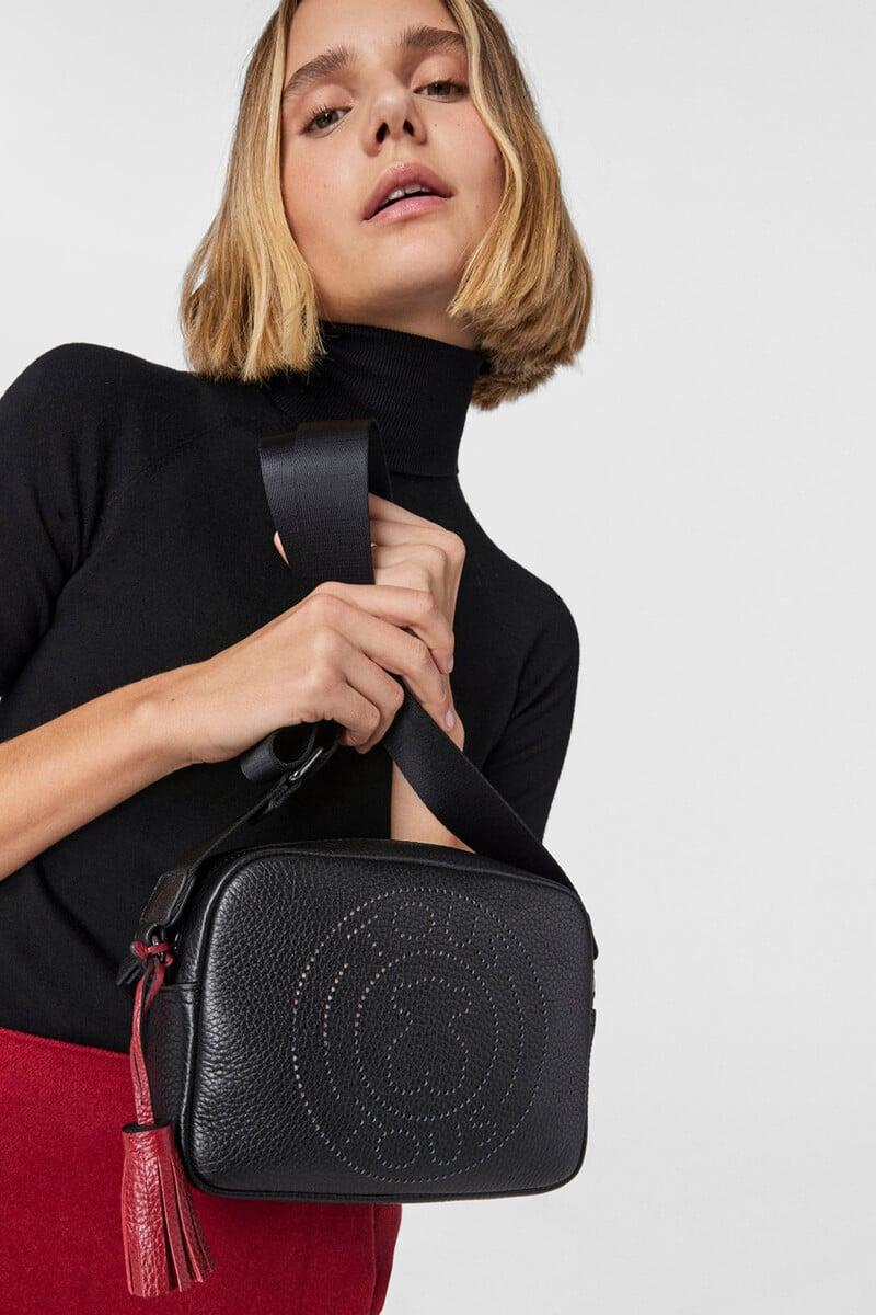 Cortefiel Bandolera Pequeña Leissa Negra De Piel