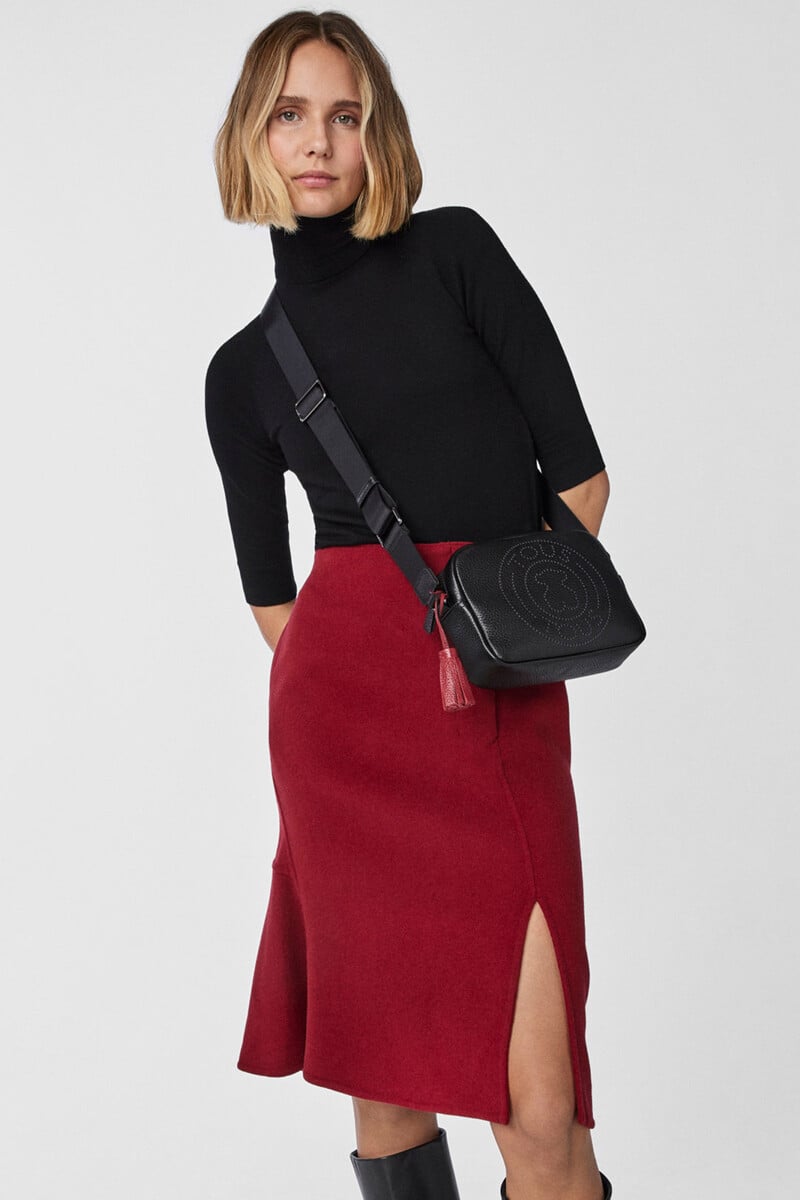 Cortefiel Bandolera pequeña Leissa negra de piel