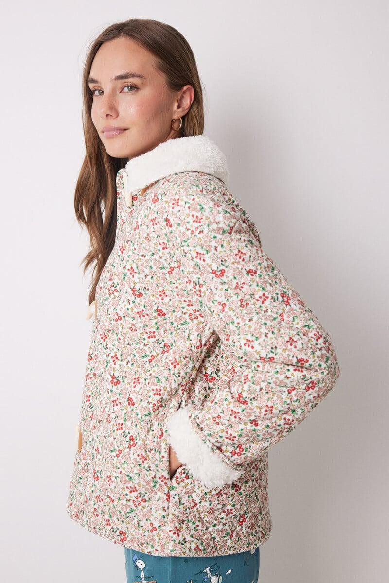 Cortefiel Bata Corta Acolchada Flores Snoopy