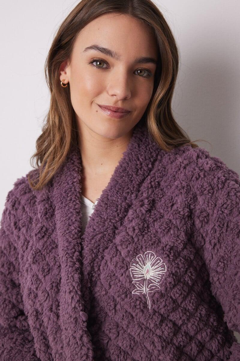 Cortefiel Bata Corta Borreguito Acolchado Morado