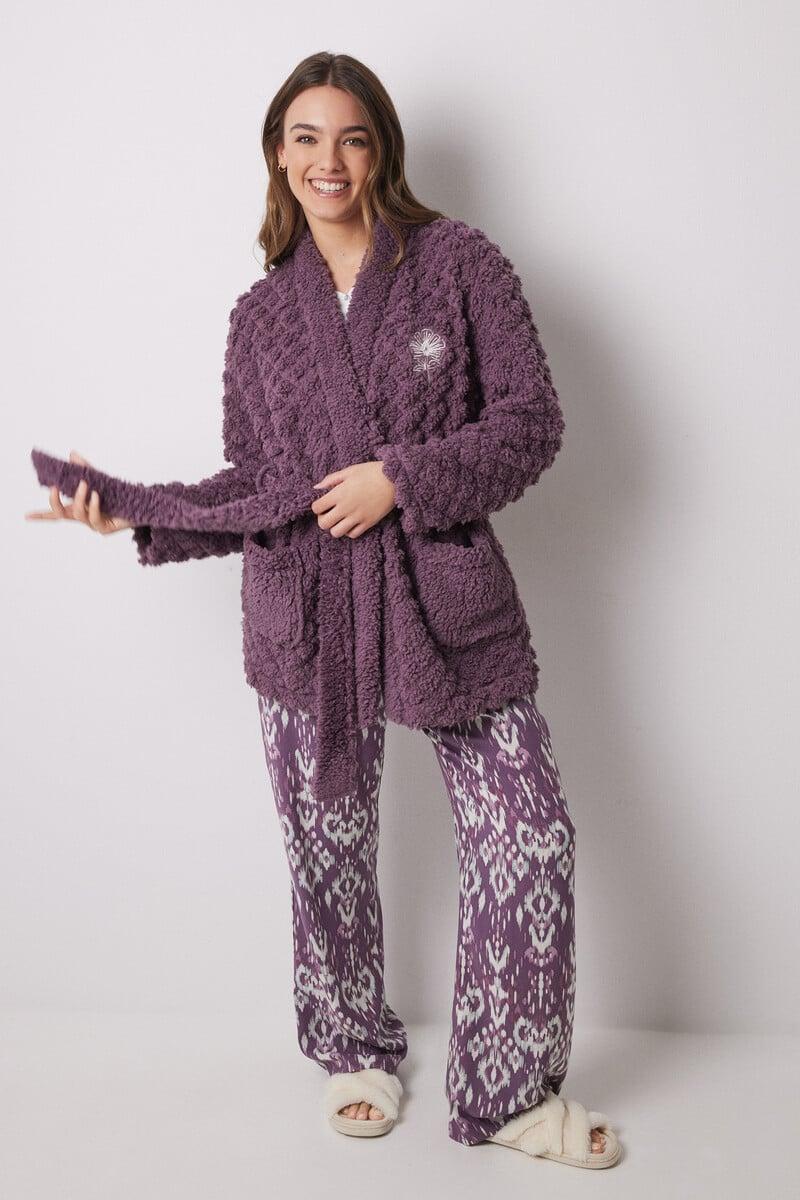 Cortefiel Bata Corta Borreguito Acolchado Morado