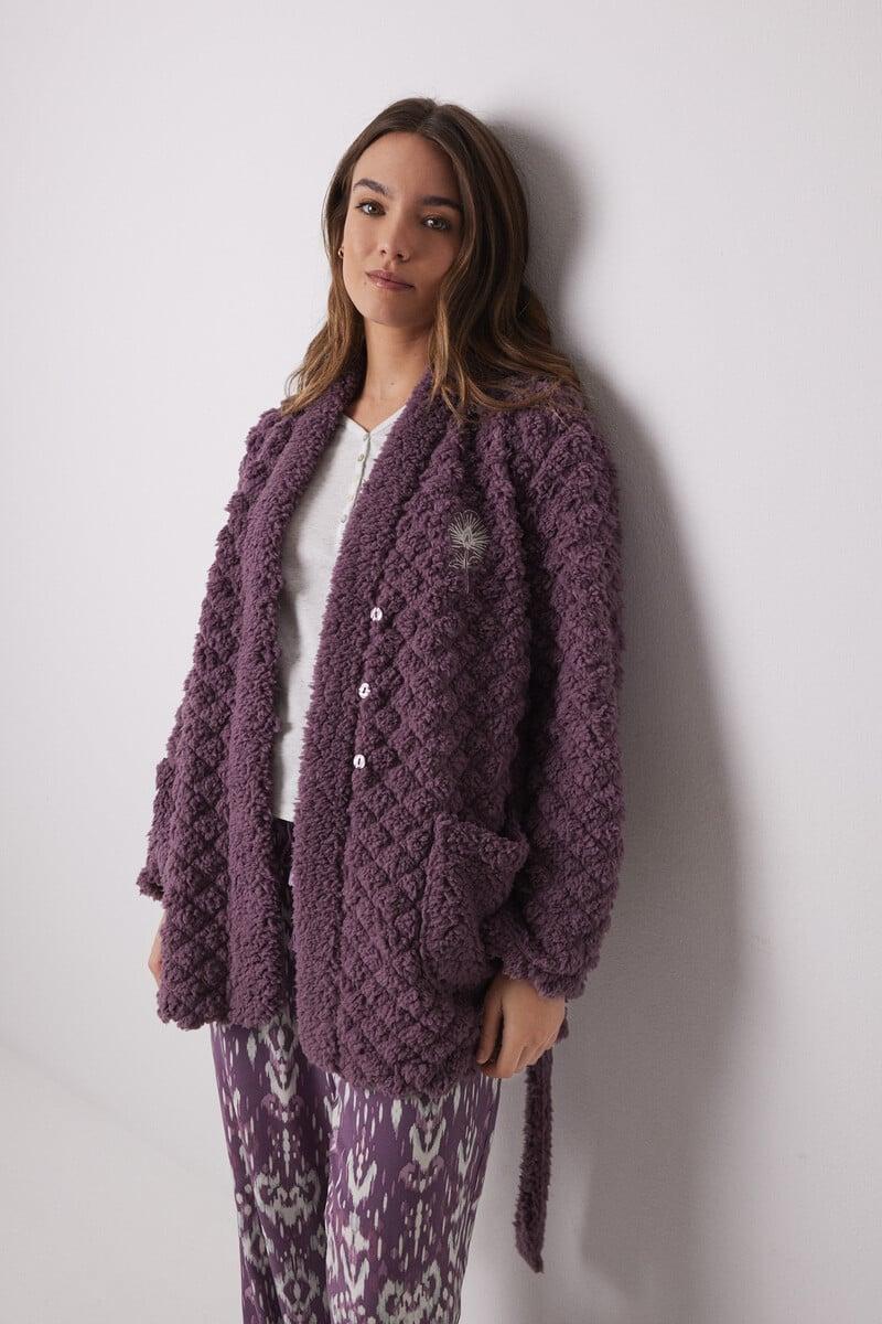 Cortefiel Bata Corta Borreguito Acolchado Morado
