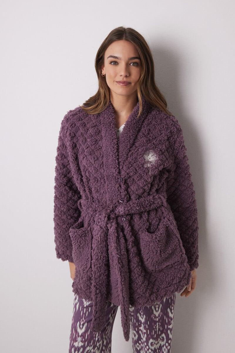 Cortefiel Bata corta borreguito acolchado morado