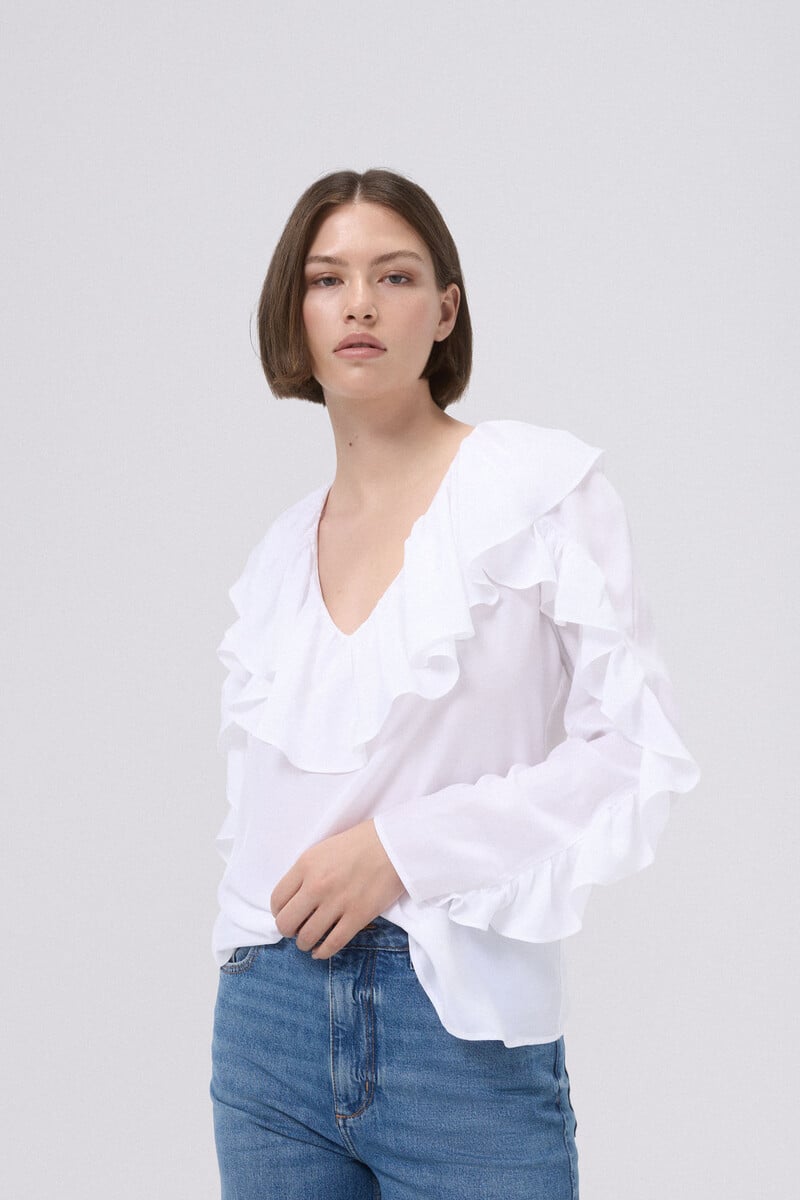Cortefiel Blusa blanca con volante