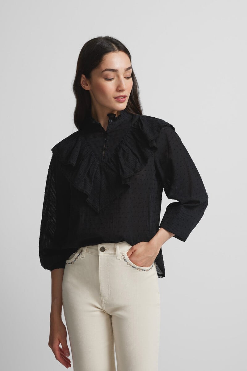 Cortefiel Blusa Bordada Volante