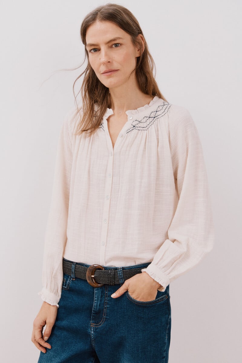 Cortefiel Blusa con bordado contraste