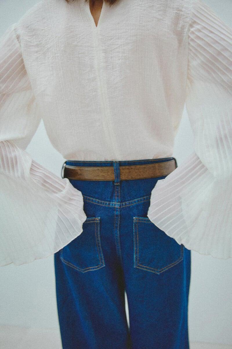 Cortefiel Blusa Con Manga Larga Plisada