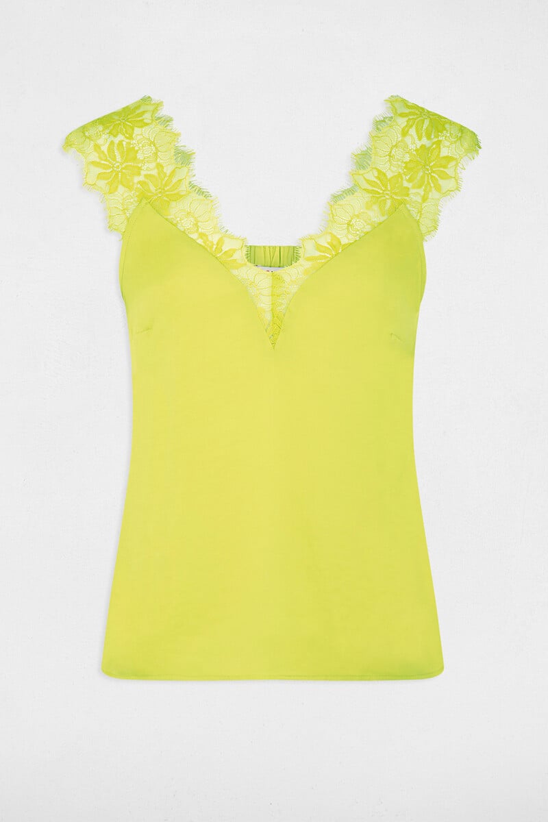 Cortefiel Blusa Con Tirantes Anchos Con Encaje