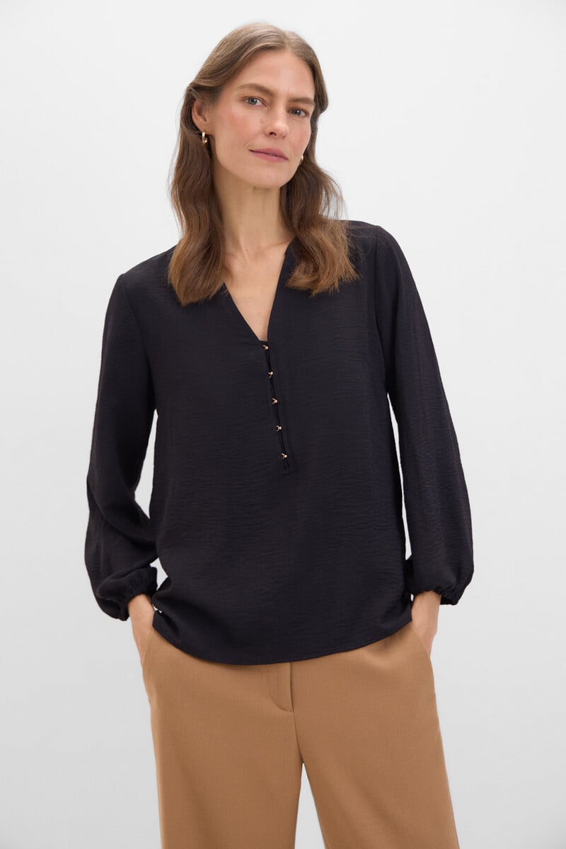 Cortefiel Blusa Cuello Mao Manga Larga