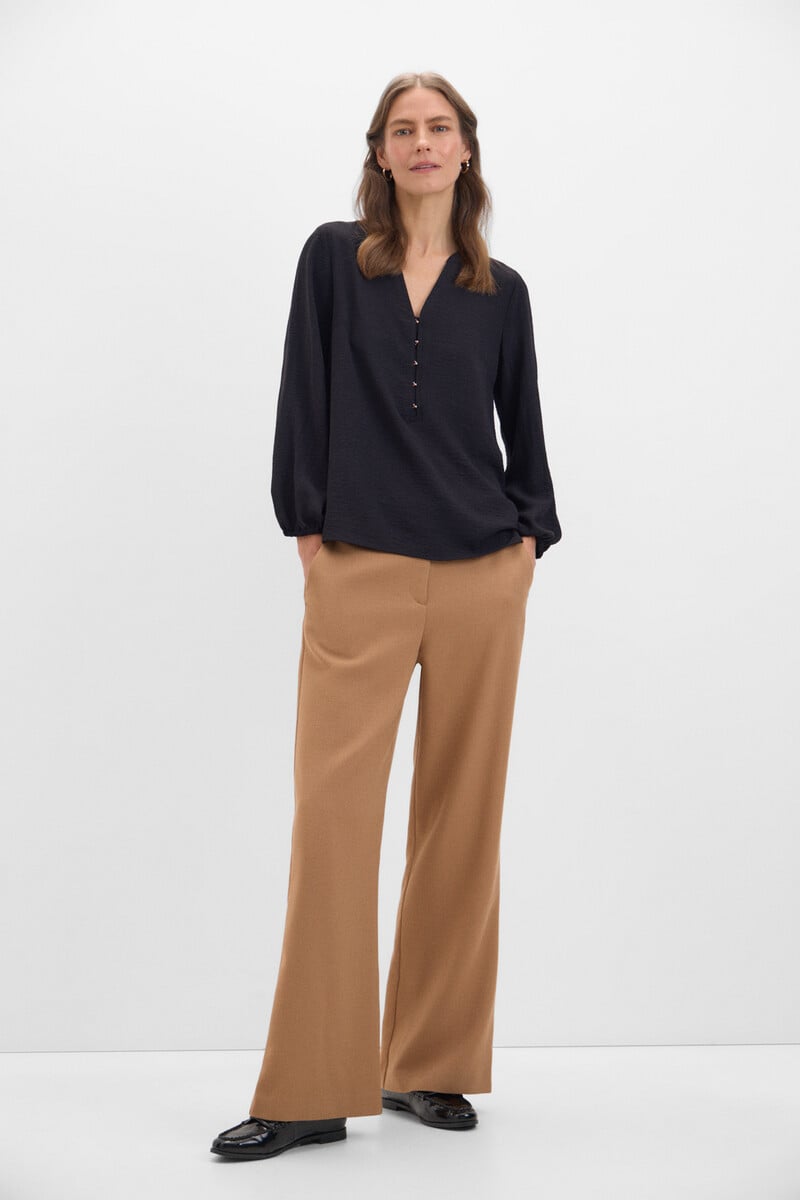 Cortefiel Blusa Cuello Mao Manga Larga