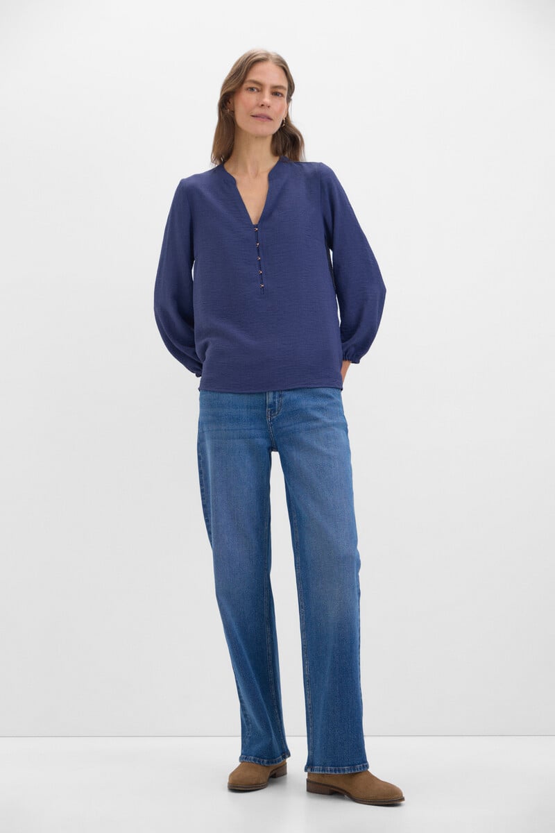 Cortefiel Blusa Cuello Mao Manga Larga