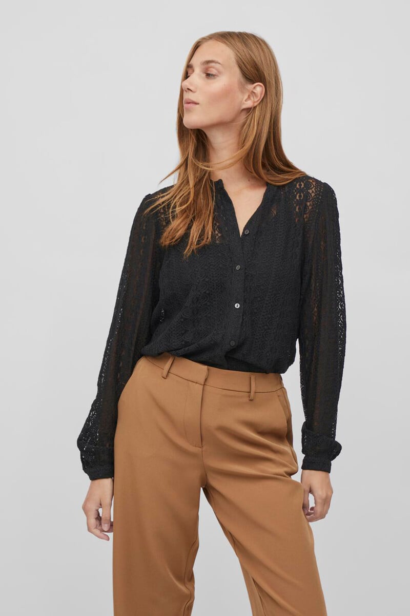 Cortefiel Blusa De Encaje Con Manga Larga