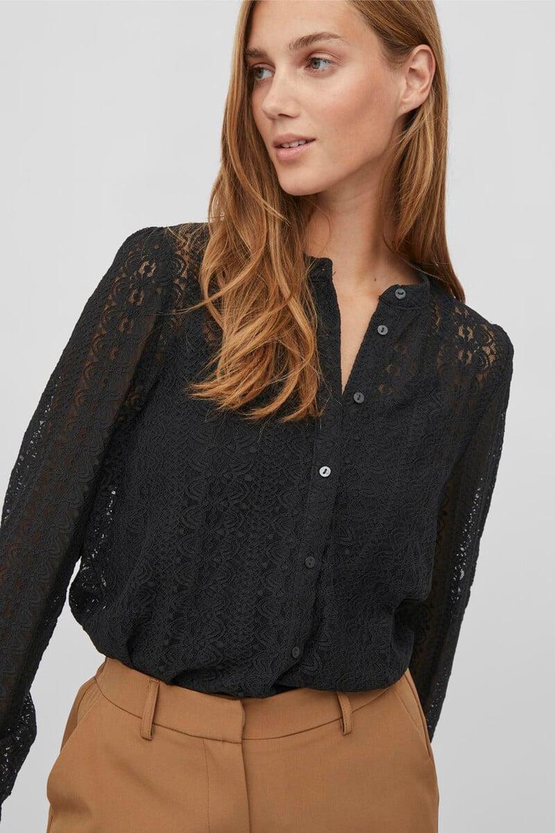 Cortefiel Blusa De Encaje Con Manga Larga