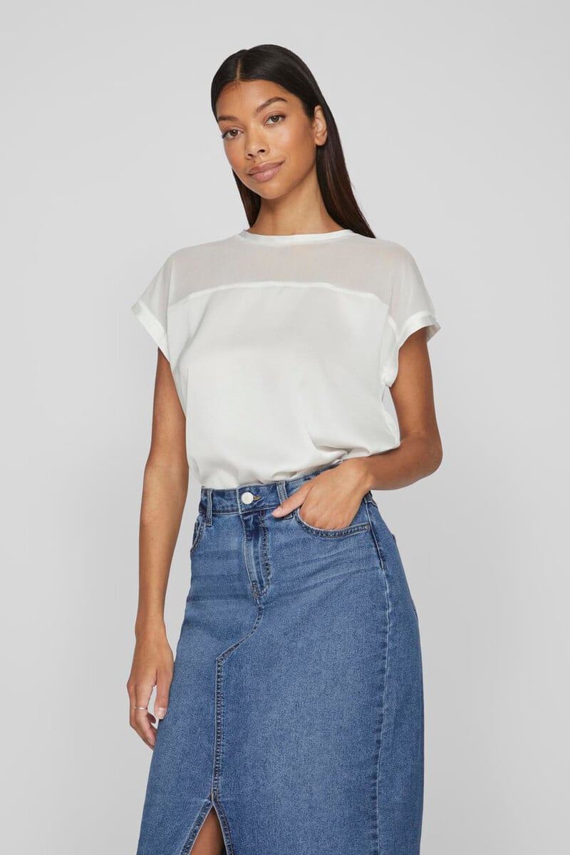 Cortefiel Blusa De Manga Corta Con Gasa