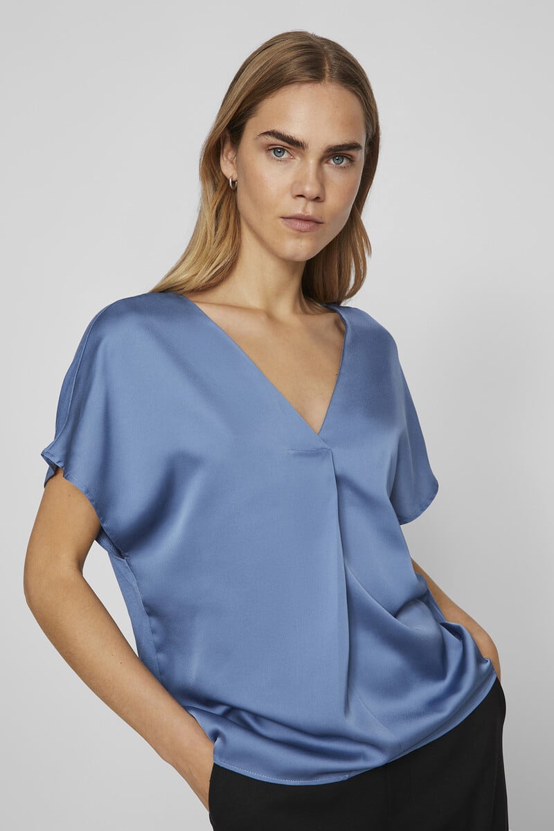 Cortefiel Blusa De Manga Corta Satinada