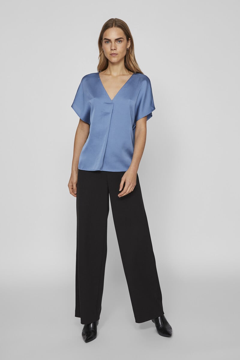 Cortefiel Blusa De Manga Corta Satinada