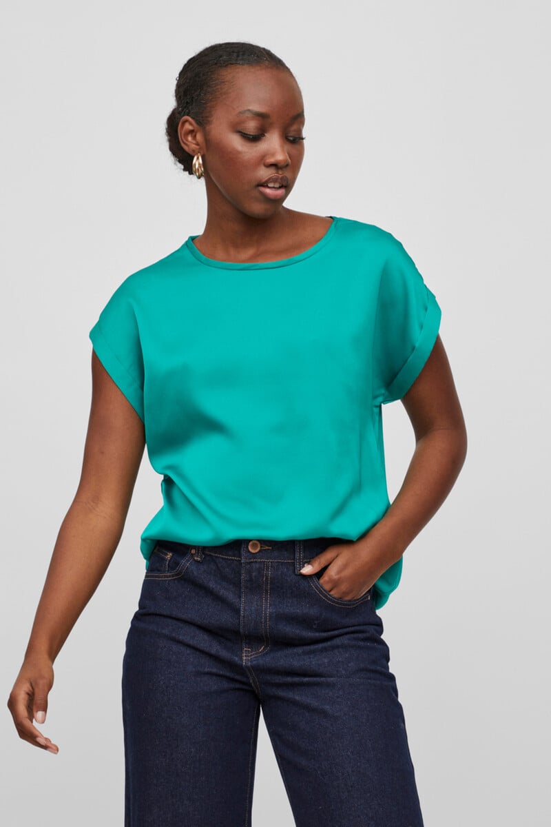 Cortefiel Blusa De Manga Corta Satinada
