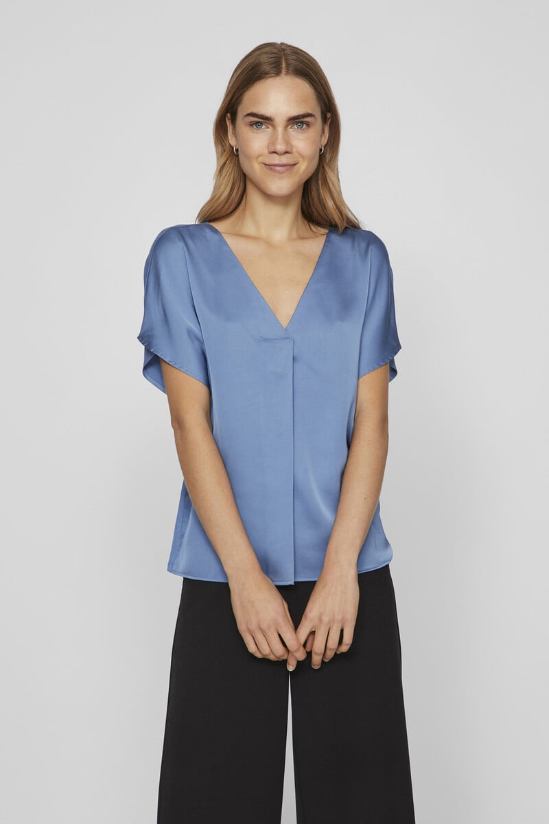 Cortefiel Blusa de manga corta satinada