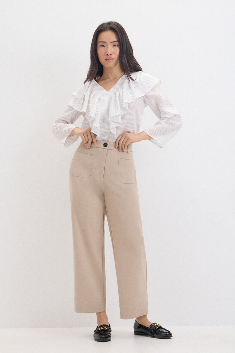 Cortefiel Blusa De Rayas Con Volantes