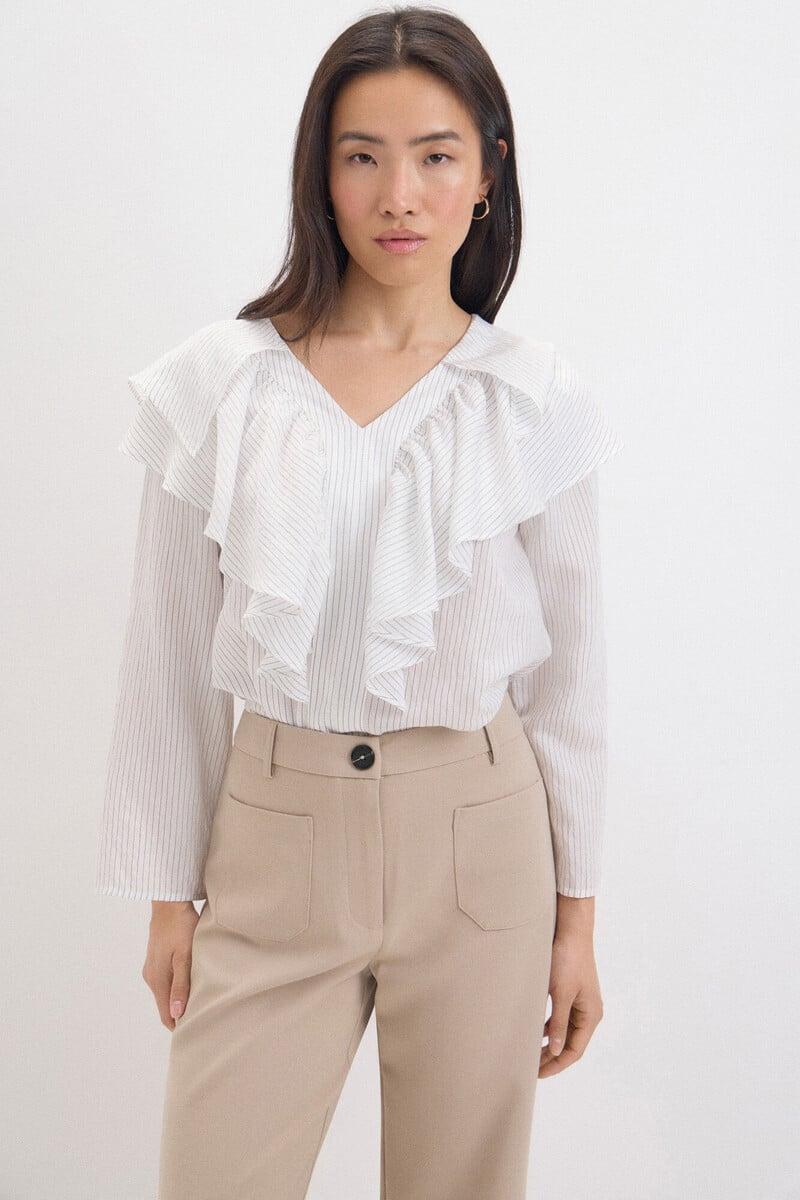 Cortefiel Blusa de rayas con volantes