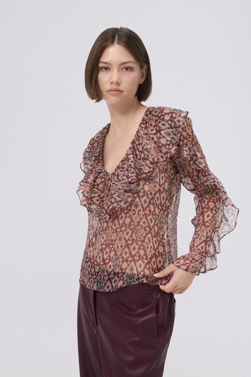 Cortefiel Blusa De Seda Estampada